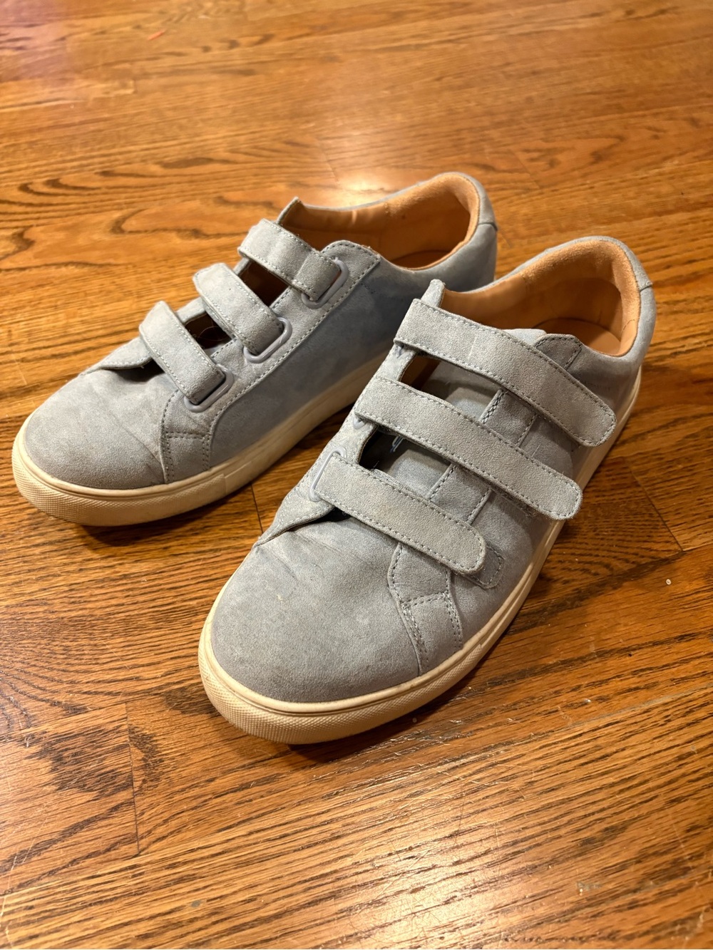 Light blue suede Velcro adult women’s sneakers